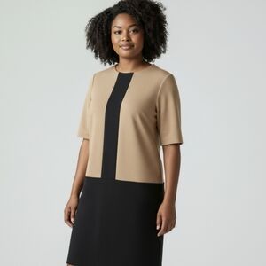 W by Worth black/ tan knit sheath short sleeve career knit dress sz 14